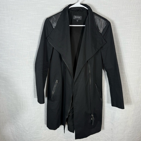 Mackage trench coat with leather trim large black cotton - Picture 2 of 15